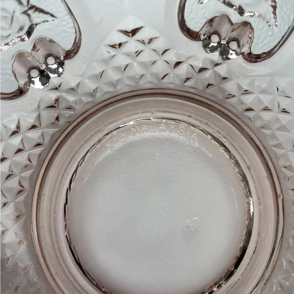 Kig Pink Depression Glass Flowers & Hearts Trinket/Candy Dish With Lid 7 Inches - Picture 9 of 10
